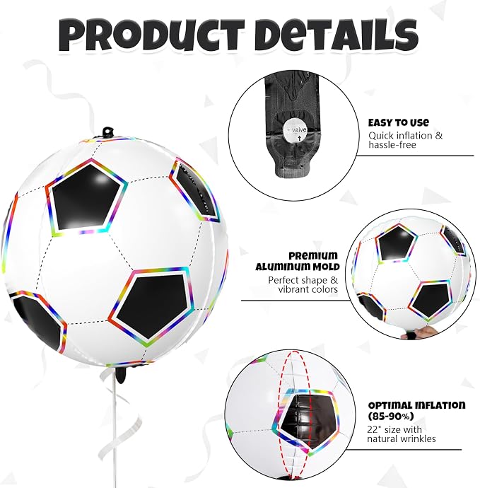 Soccer Ball Balloons, 22 Inch Soccer Balloons Laser Round Sphere Balloon - Image 7