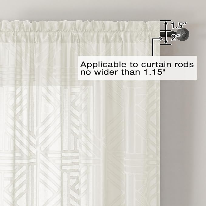Simplebrand Ivory Sheer Curtains 72 Inch Length 2 Panels - Image 4