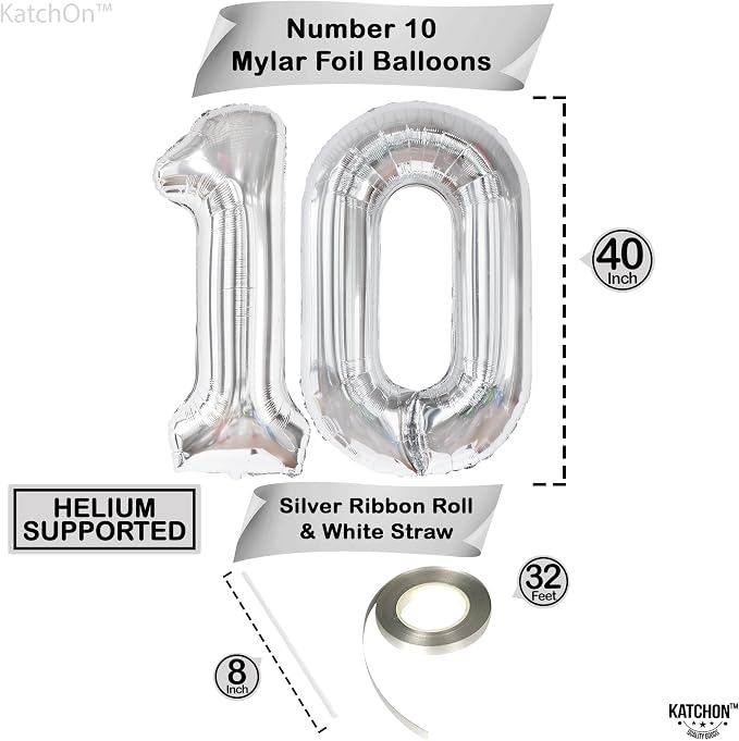 KatchOn Silver 10 Balloon, 40 Inch - Image 4