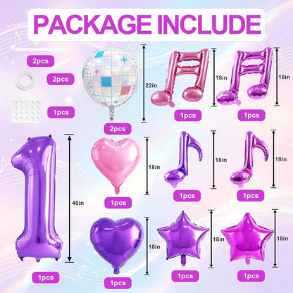 TONIFUL Girl‘s Purple Pink Music Themed 1st Birthday Decorations | 40 Inch - Image 2