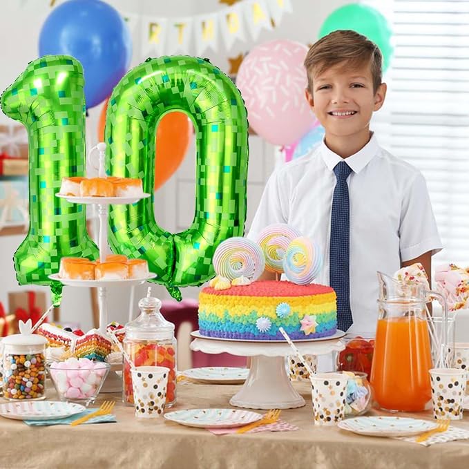 40 Inch Green Pixel Number 1 Balloon, Lime Green Large Foil Number Balloon 1st - Image 6