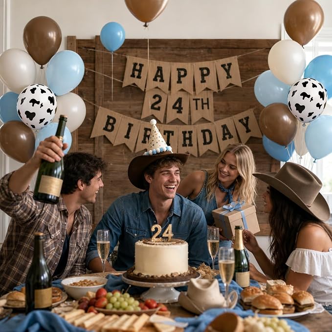 12inch Cowboy Balloons with Brown Light Blue White Cow Print Balloons | My - Image 5