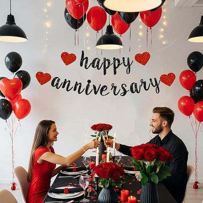 BEISHIDA Glitter Pre-Strung Black Red Happy Anniversary Banner Decoration | NO - Image 4