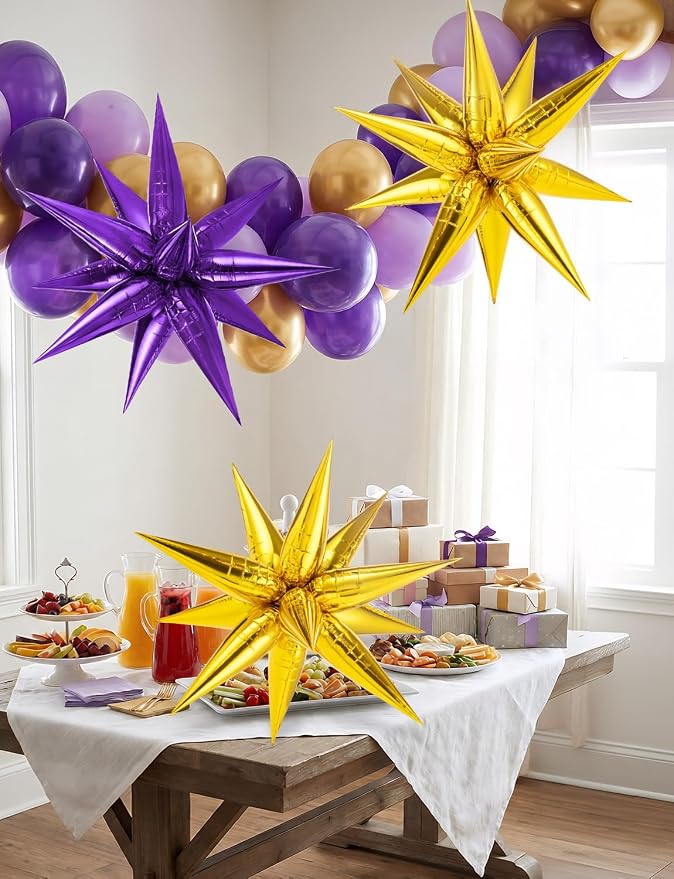 74 PCS Purple Gold Star Balloons Foil, 26 Inch Large Explosion Cone Balloons - Image 6