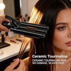 3 Barrel Curling Iron, 1 Inch Ceramic Tourmaline Hair Waver Wand with LCD Temperature Display, Fast Heating Foldable Crimpers for Travel Glove Included (Black)