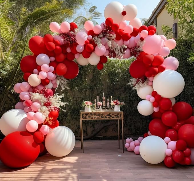 Red Balloon Arch Garland Kit Double Stuffed Ruby Red Balloons Different Sizes - Image 5