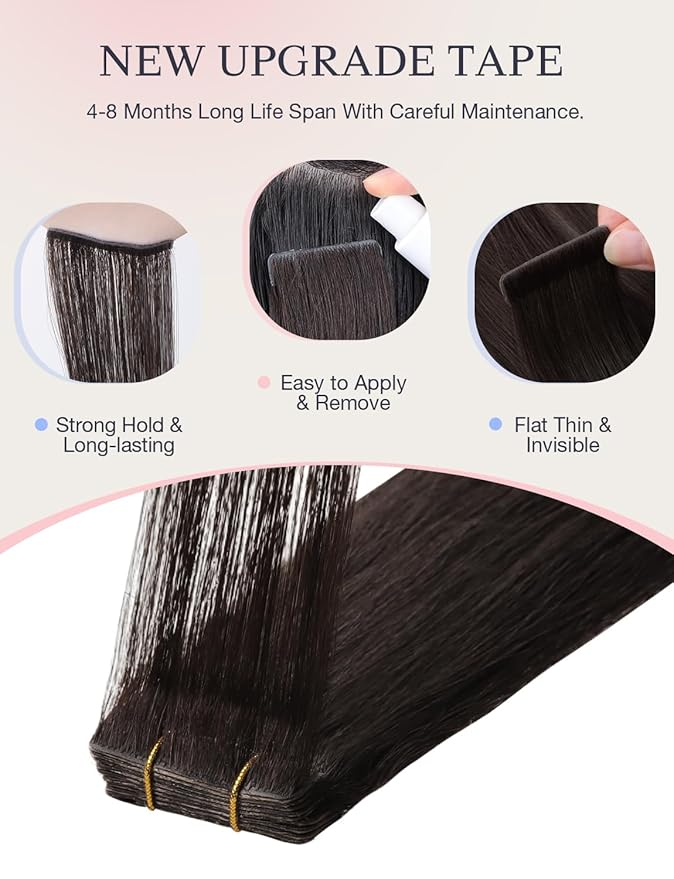 DOORES Invisible Hair Extensions Real Human Hair Tape in Invisi Edge, Dark Brown 10 Injection Tape-ins with 10 Injection Tape-ins 50g 22 Inch, Injected Tape in Extensions Human