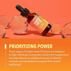Pumpkin Seed Oil - USDA Organic - Cold Pressed for Hair, Prostate, and Hormone Support - 2 Month Supply - Liquid Drops for Men and Women - Vegan, Non-GMO, and Gluten Free - Unflavored, 1 Fl Oz