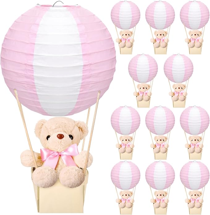 12 Sets Baby Shower Hot Air Balloon Table Centerpieces DIY Paper Lanterns by Baquler