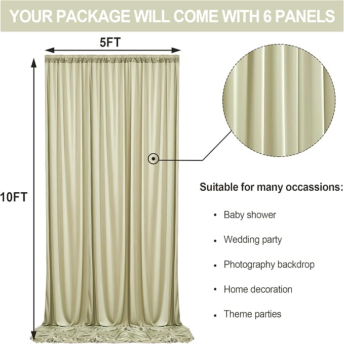 30 ft x 10 ft Wrinkle Free Light Green Backdrop Curtain - Image 4