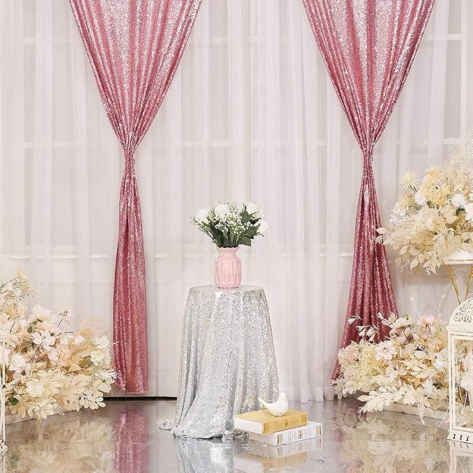 Eternal Beauty Fuchsia Pink Sequin Backdrop Curtains, 2 Panels 2x8FT | 3mm - Image 6