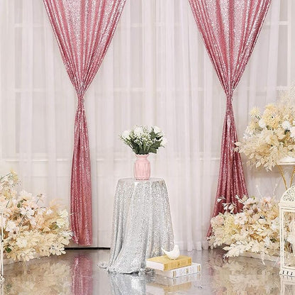 Eternal Beauty Fuchsia Pink Sequin Backdrop Curtains, 2 Panels 2x8FT | 3mm - Image 6