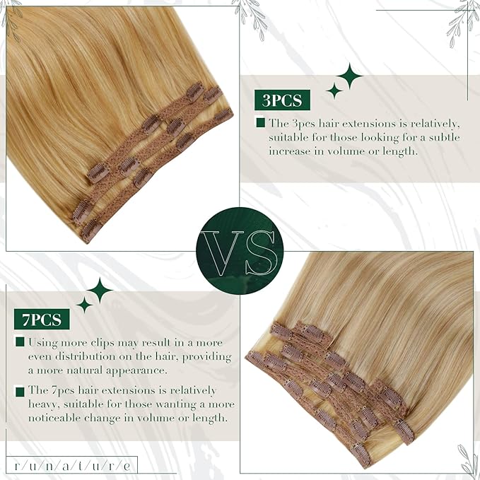RUNATURE Clip in Hair Extensions Real Human Hair Blonde, Short Hair Extensions Clip Ins 10 Inch, Remy Human Hair Clip in Extensions, Add Hair Volume, 50g 3pcs #16P24 Golden Blonde Highlights