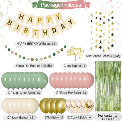 Pink and Sage Green Birthday Party Decorations - Image 2