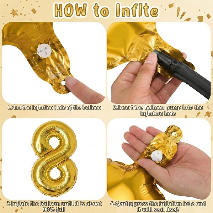 Gold Number 8 Balloon 40 Inch, Shiny Gold Foil Decor - Image 5