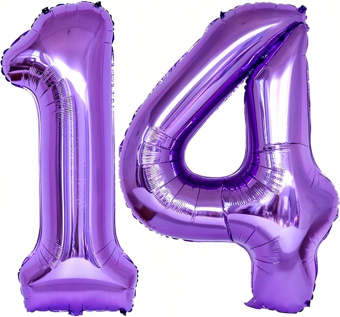 Number 14 Purple Balloons 40 Inch Giant Purple 14 Number Foil Helium Balloons by LHOAVWE