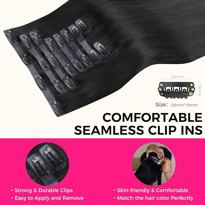 Lashey Seamless Clip in Hair Extensions Human Hair 150g 9pcs #1 Jet Black Straight 20 Inch Clip in Hair Extensions with PU Soft Invisi Edge