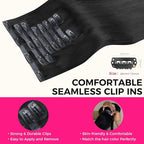 Lashey Seamless Clip in Hair Extensions Human Hair 130g 9pcs #1 Jet Black Straight 16 Inch Clip in Hair Extensions with PU Soft Invisi Edge for Women