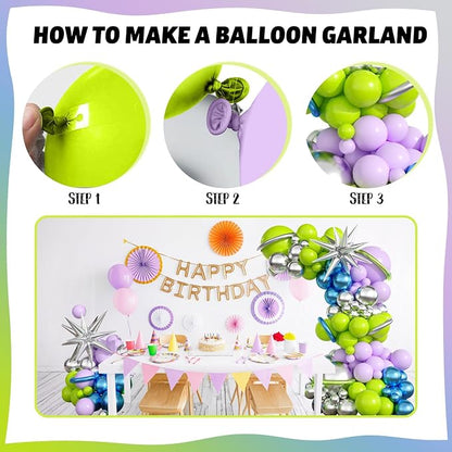 117PCS Purple Green Balloon Garland Kit, Space Birthday Decorations Lime Green - Image 8