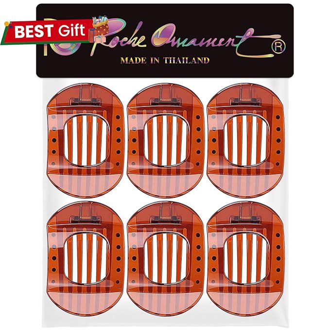 RC ROCHE 6 Pcs Flat Claw Hair Clips for Women Thick Hair French Round Duckbill Square Secure Strong Hold Grip Clamps Barrettes Curved No Slip No Crease Plastic Styling Cute, Medium Brown