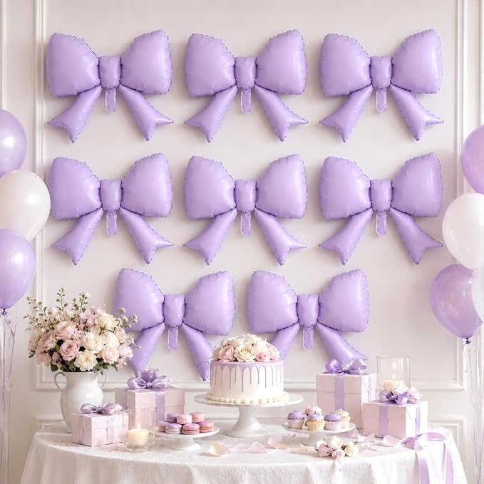 8Pcs Purple Bow Foil Balloons, 21Inch Purple Bow Shaped Balloons - Image 6