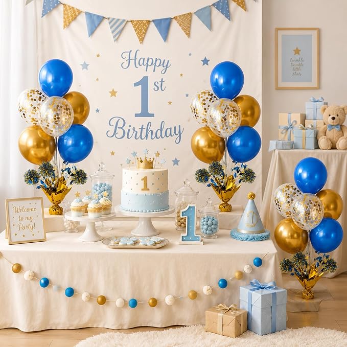 4 Set Blue Gold White Balloon Centerpieces - Image 7