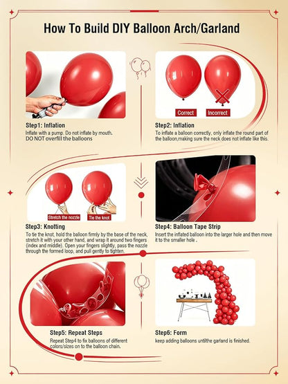 Red and Gold Balloons 60 Pcs 12 Inch Red Burgundy Latex Metallic Gold Confetti - Image 5