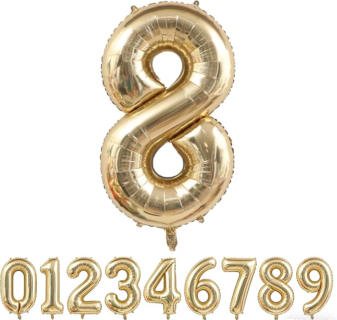 Light Gold Number 8 Foil Balloon 40IN Champagne Gold 8 Mylar Helium Balloon | by ANGEL+Q+HOUSE