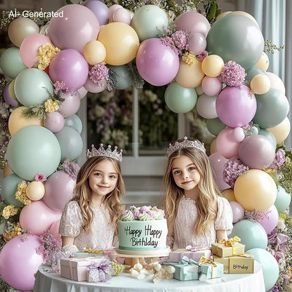 Dusty Green Pink Purple Yellow Balloon arch kit, Double Stuffed Haze Purple - Image 7