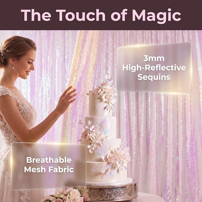 ShinyBeauty Iridescent Sequin Backdrop 5FTx7FT White - Image 2