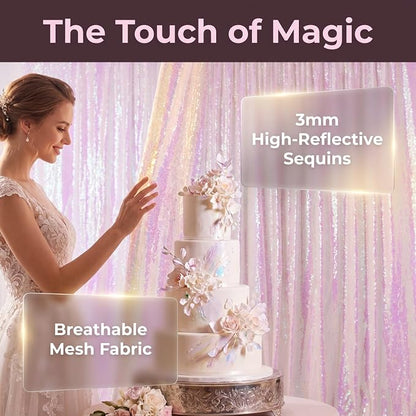 ShinyBeauty Iridescent Sequin Backdrop 5FTx7FT White - Image 2