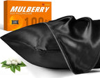 100% Mulberry Silk Pillowcase for Hair and Skin, 22 Momme Pure Natural Silk Pillow Case Both Sided with Zipper, Pillow Cover for Women Mom Men (Black, King 20''×36'', 1 Pack)