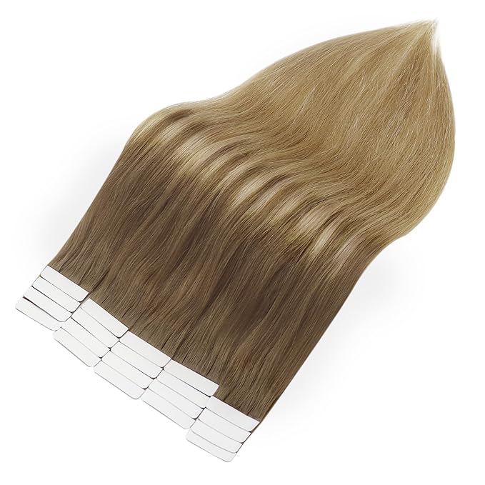 Full Shine Tape in Hair Extensions Human Hair Color 10/14 Ombre Blonde Tape in Extensions 22 Inch Invisible Seamless Extension Silky Straight Real Remy Adhesive Skin Weft 20 Pcs 50 Grams