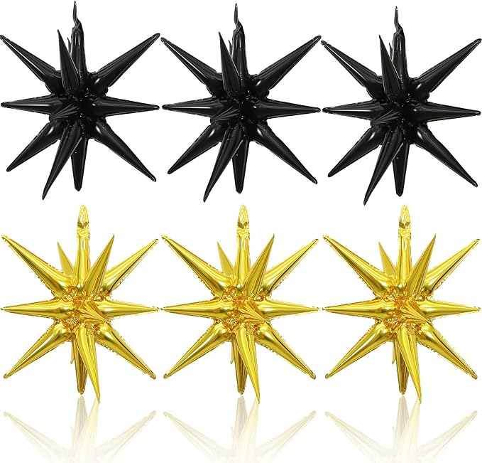 HILAVO 6PCS Black Gold Star Balloons, 22Inch Large Star Balloon Foil Balloons by HILAVO