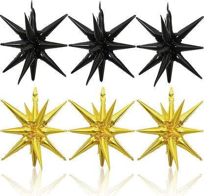 HILAVO 6PCS Black Gold Star Balloons, 22Inch Large Star Balloon Foil Balloons by HILAVO