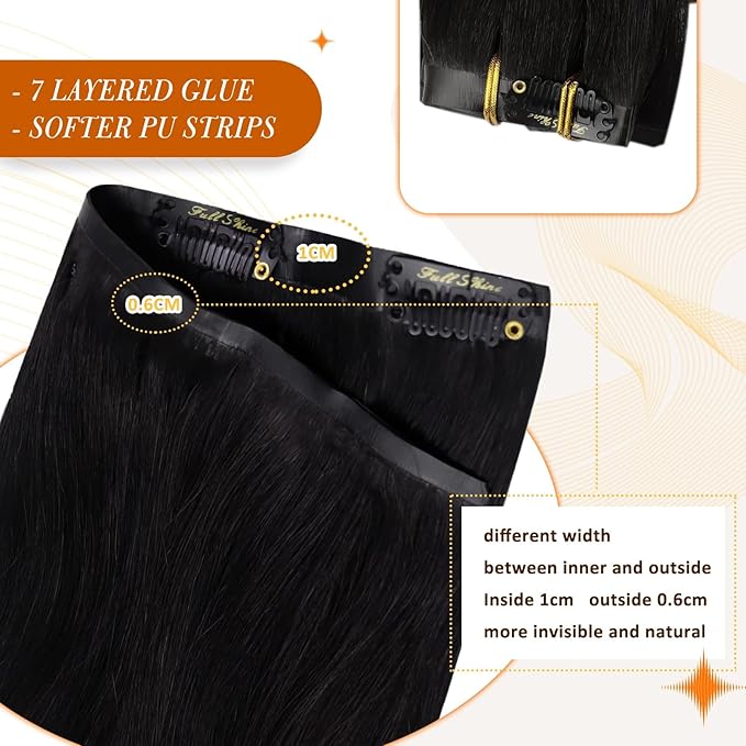 Full Shine Seamless Human Hair Clip in Extensions 14 Inch Balayage Black to Chestnut Brown with Caramel Brown PU Weft Real Hair Extensions 8 PCS 120 G