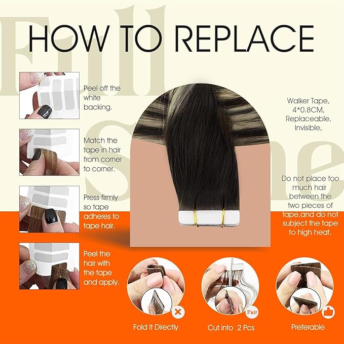 Full Shine Remy Tape in Hair Extensions Real Human Hair Color 2/60/2 Brown Ombre Blonde Highlight Brown Human Hair Extensions Tape in 20Inch Long Straight Hair Extension 50G 20Pcs