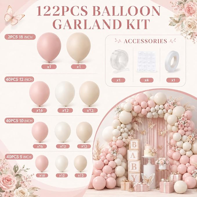 122PCS Dusty Pink Balloon Arch Kit - Image 2