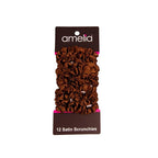 Amelia Beauty, Brown Satin Small Scrunchies, 12-Pack – No Damage Hair Ties for Women, Gentle & Durable Hair Accessories, 2.5in x 0.5in