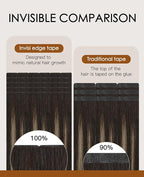 VINBAO 60g Invisi Edge Tape in Extensions Human Hair Balayage, Dark Brown Mixed Chestnut Brown Ombre 20pcs Injected Tape in Hair Extensions Invisible 22inch #2/6/2