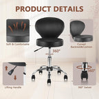 Set of 4 PVC Faux Leather Rolling Swivel Salon Stool Chair with Wheel Back Lumbar Support Seat Height 22 in Diameter 15 Inch Adjustable Hydraulic Chair for Office Massage Facial Spa 4 Pack