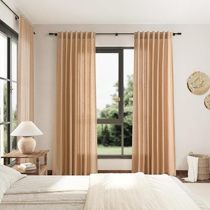 Camel Linen Curtains for Living Room Extra Long 112 Inches Long Back Tab Light - Image 7