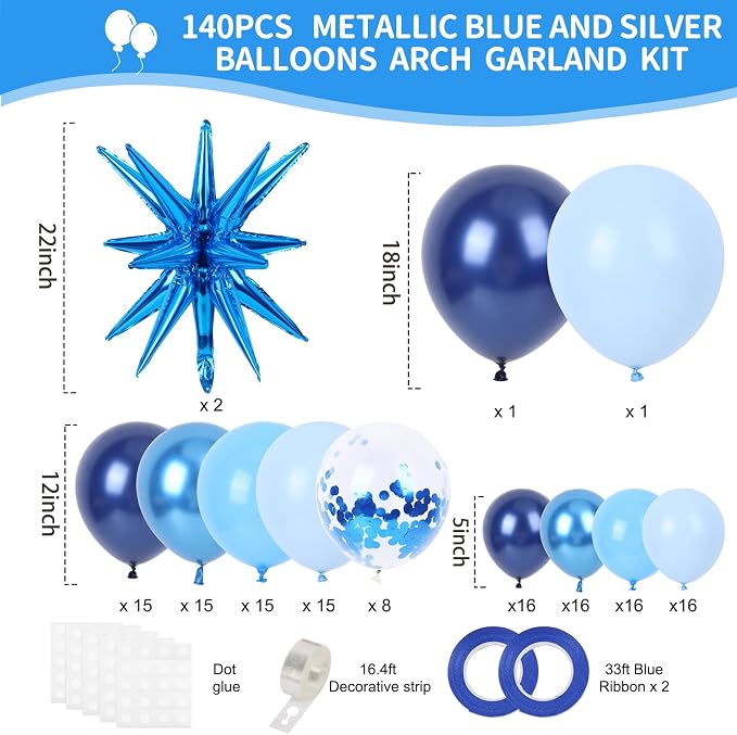 RUBFAC Blue Balloon Arch Kit, Metallic Blue - Image 2