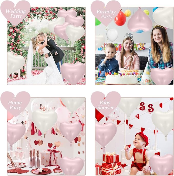 Baby Pink Heart Balloons: 10PCS 18inch Pastel Pink Beige Foil Heart Balloons - Image 6