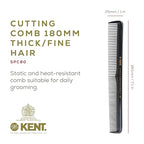 Kent SPC80 Salon-Style Dressing Cutting Comb with Wide and Fine Teeth - Professional Barber Haircut Comb for Styling and Teasing for All Hair Types - Kent Quality Barber Supplies
