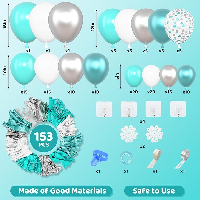 Amandir 153Pcs Teal Balloons Arch Garland Kit Different Size 18 12 10 5Inch | - Image 3