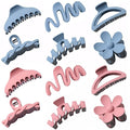 12 Pcs Claw Clips, Multi-Shapes Hair Clips for Women Girls, Non-Slip Large Jaw Claw Clips for Thick Thin Curly Hair Accessories (Blue + Pink)