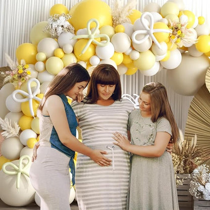 Mustard Yellow Bow Balloon Arch Kit, Sand White Pastel Yellow Balloon Garland - Image 5
