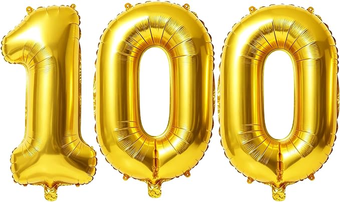 40 Inch Number 100 Balloons for 100th Birthday Party Decorations, 0-100 Gold by FOBELEC