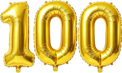 40 Inch Number 100 Balloons for 100th Birthday Party Decorations, 0-100 Gold by FOBELEC